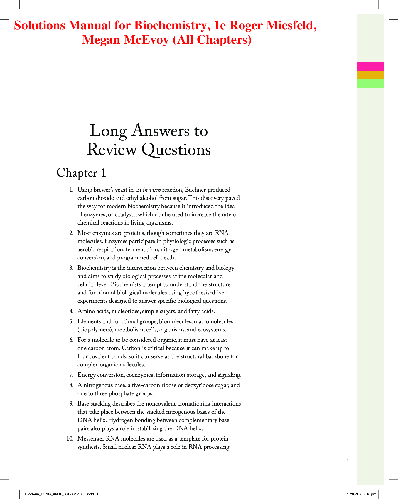 Preview of Biochemistry, 1e Roger Miesfeld, Megan McEvoy (Solutions Manual)